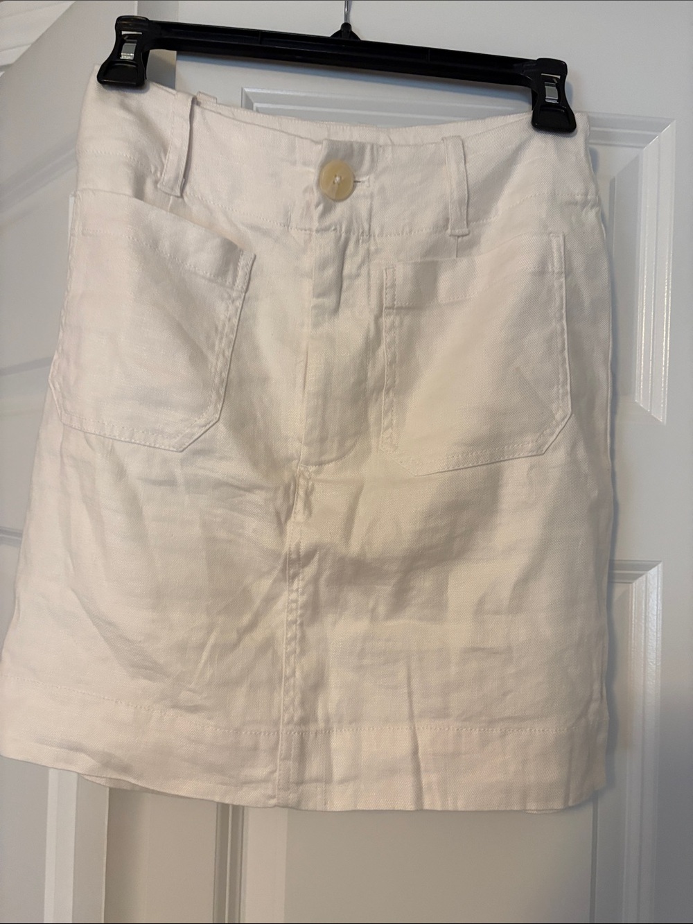 Anthropologie White Linen Button-Front Mini Skirt